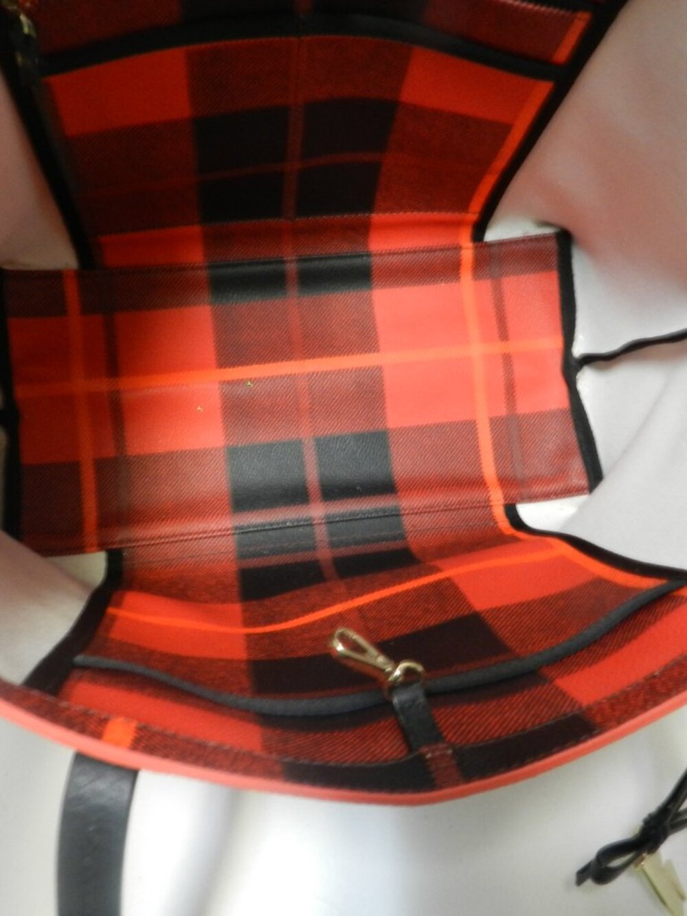 Kate Spade Hawthorne Lane red plaid tartan shoulder tote bag purse Coated Canvas - Picture 14 of 15